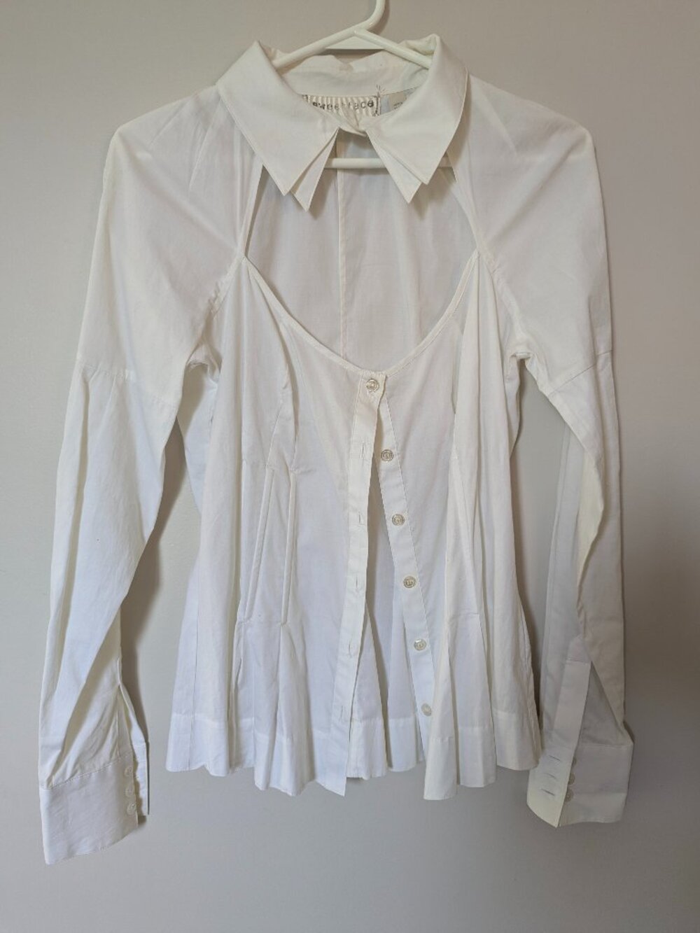 Sweetface cotton shirt Sz 4 corset-style boning and vertical pintuck White Y2K